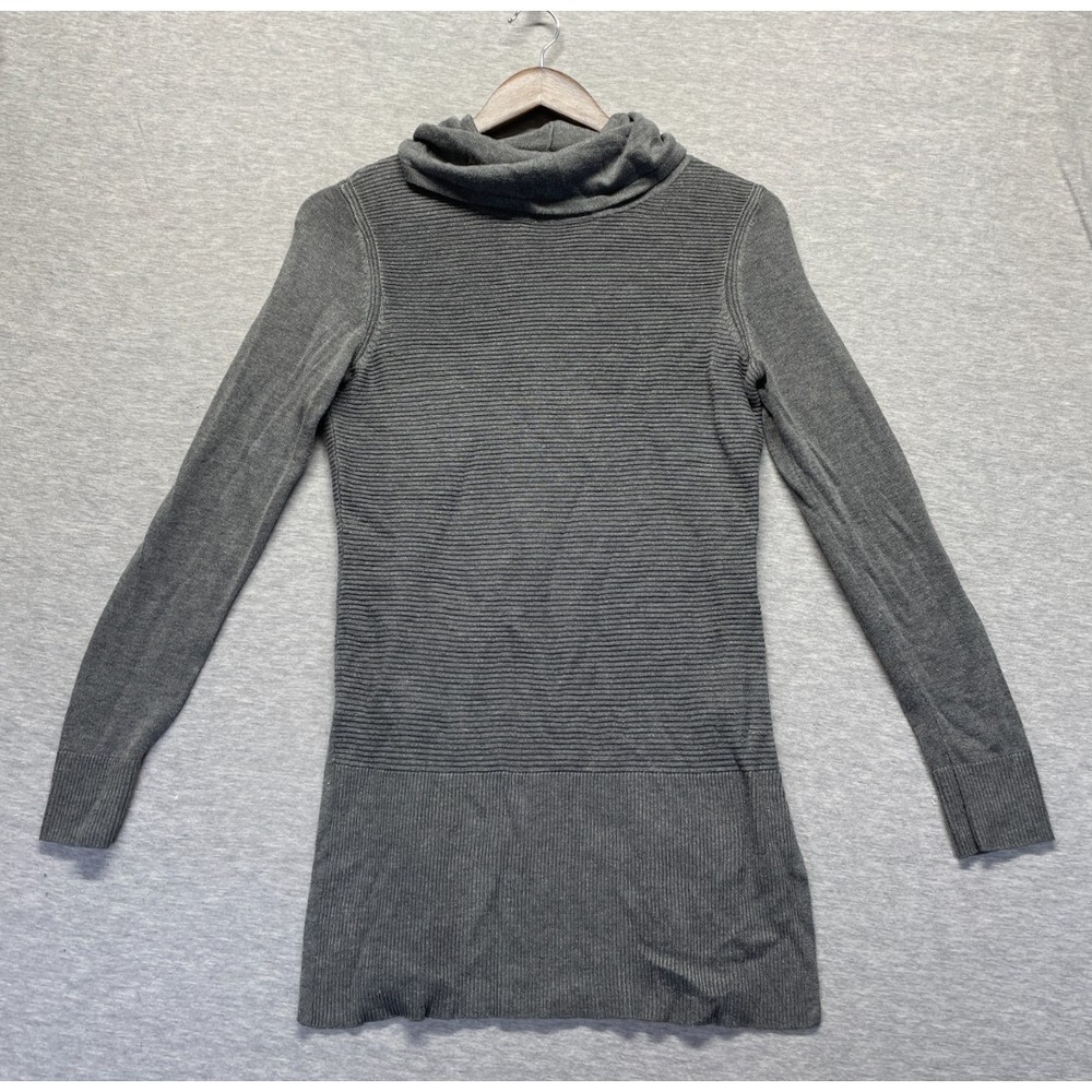 Adrienne Vittadini Tunic Sweater Womens XS Heather Gray Cowl Neck Ribbed Knit